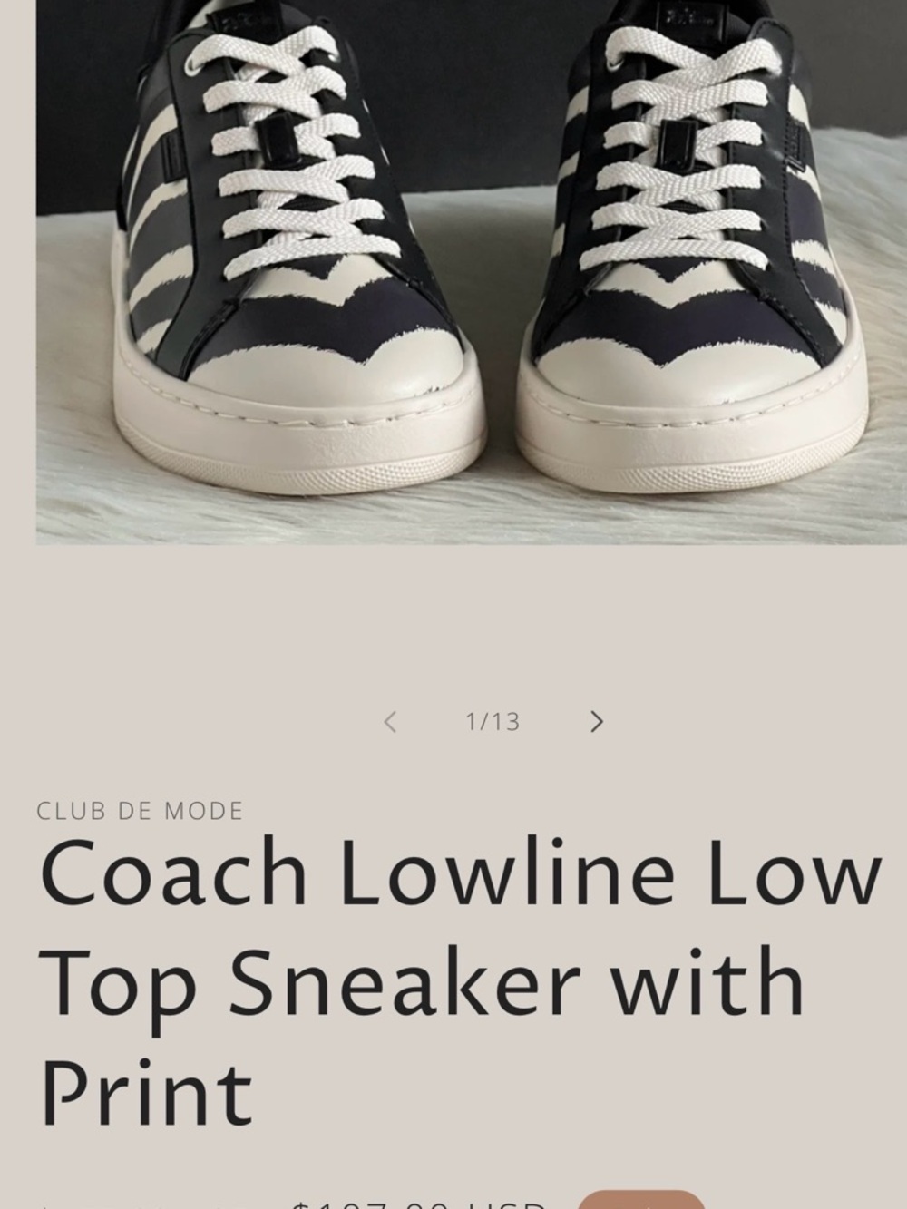Coach Black and White Lowline Printed Low-Top Sneakers